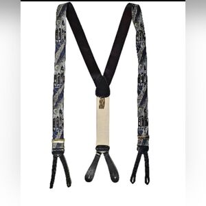 Rare Trafalgar Black City Scape Night Lights Skyline  Adjustable Suspenders